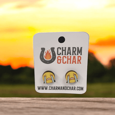 Crying Emoji Wood Stud Earrings - Stud Earring - Charm and Char